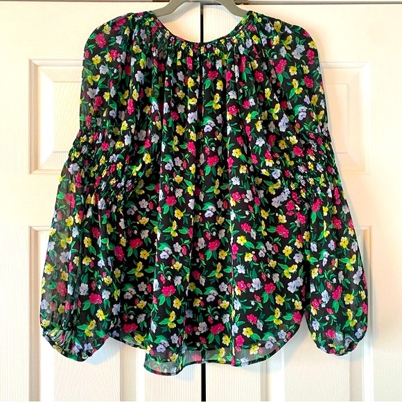 Ann Taylor Black Colorful Floral Print Blouse, MP - Picture 2 of 9